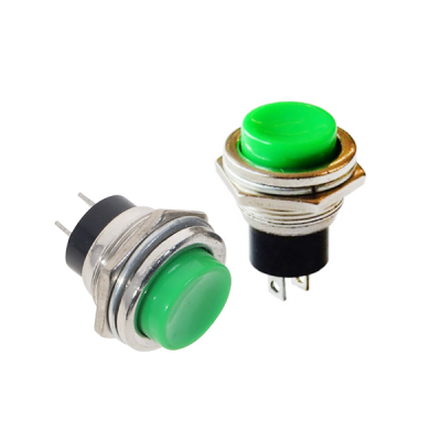 Round Push Button N.O (2Pin) Metal Key (16MM) Green